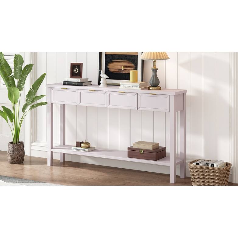 60" Modern Side Table with 4 Drawers & Shelf