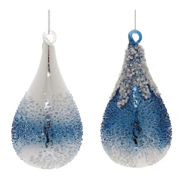 slide 1 of 1, Navy Beaded Glass Teardrop Ornament (Set of 6)