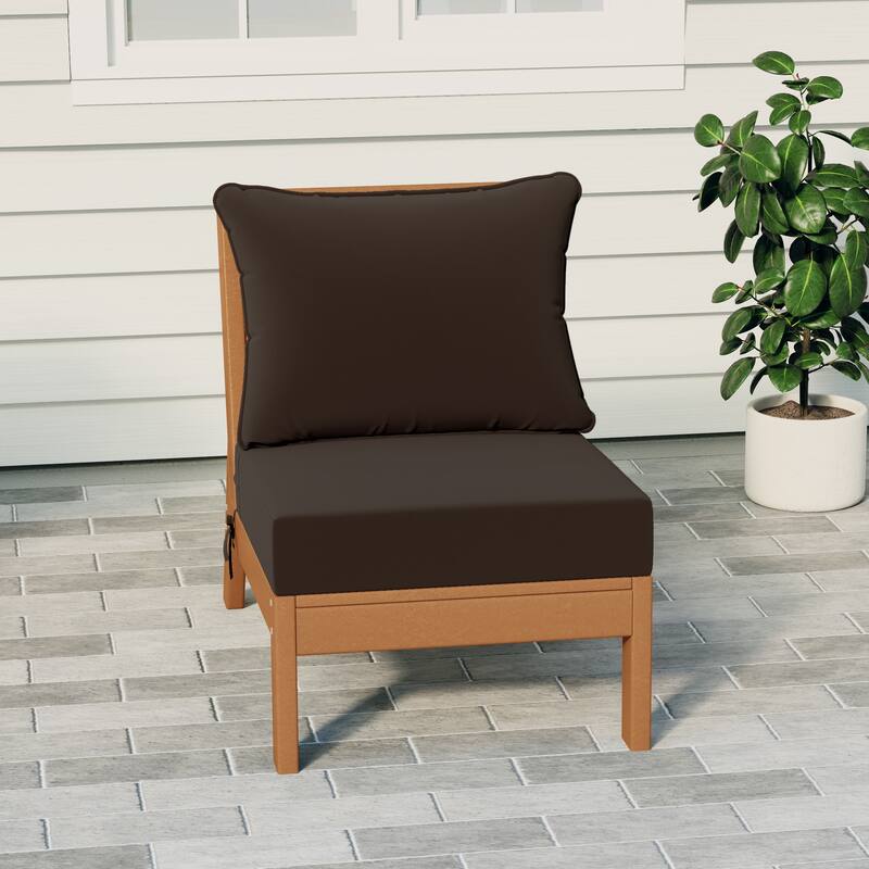 Birchwood All Weather HDPE Outdoor Patio Deep Seating Teak Armless Chair With Cushions (1-Piece) - Teak/Brown