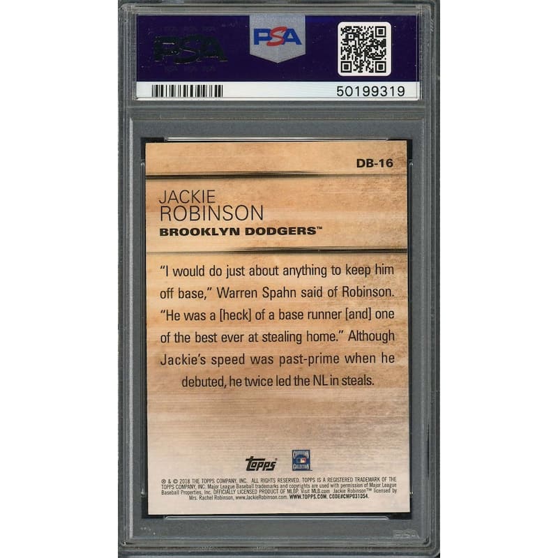 Jackie Robinson 2018 Topps Update Don't Blink Baseball Card #DB-16 Graded PSA 10 GEM MINT - 8'6" x 11'6"