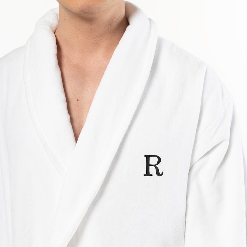 Authentic Hotel and Spa 100% Turkish Cotton Personalized Unisex Anovia Velour Bathrobe - Black Block Font