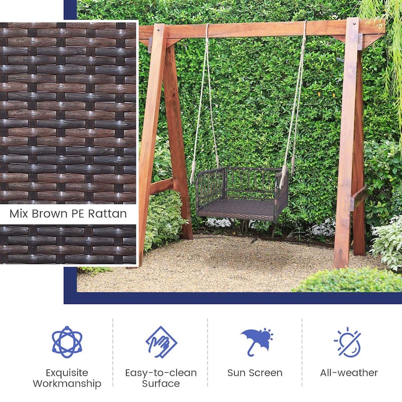 Porch Swing Chair Rattan Hanging Bench Seat w/ Cushions Hooks Balcony