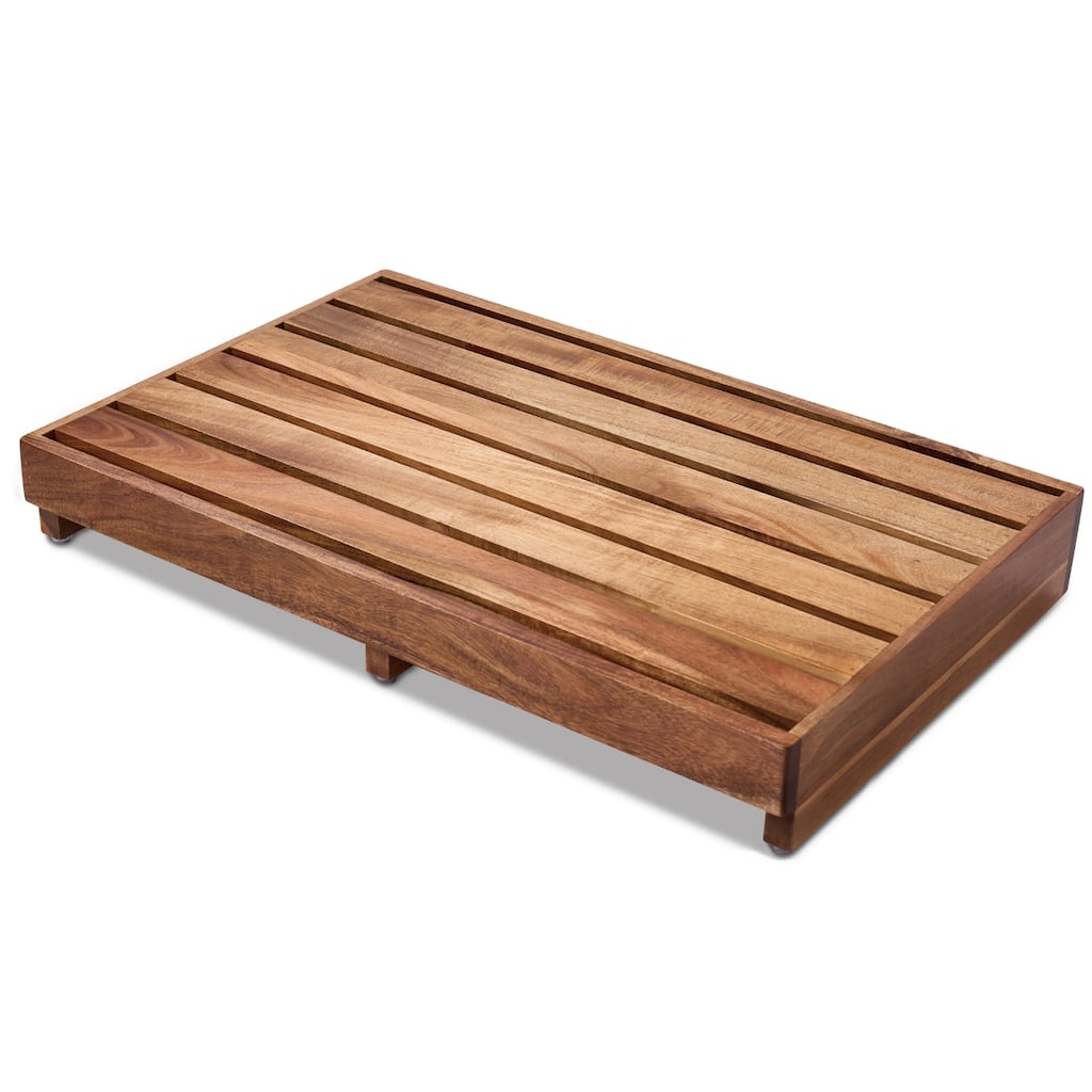 Acacia Wood Step Platform, Non-Slip One Step Stool for Seniors, Indoor & Outdoor Use