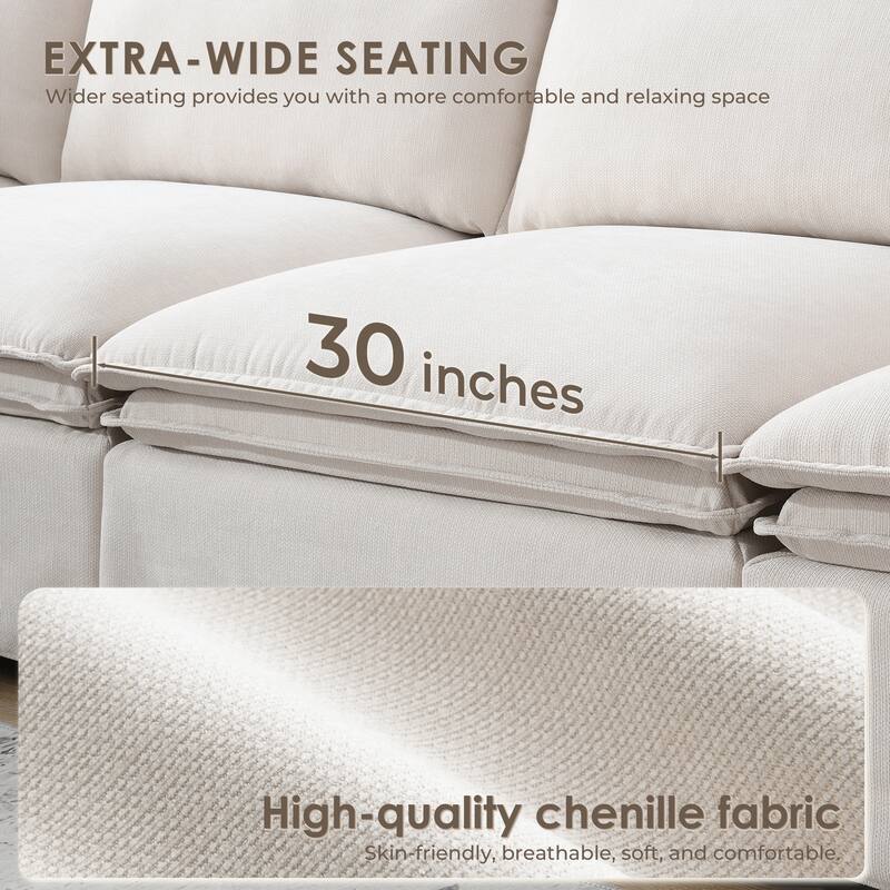 125.5" Modular Sectional Sofa with Movable Ottoman,6-seat L pholstered Indoor Furniture, Wide Seat