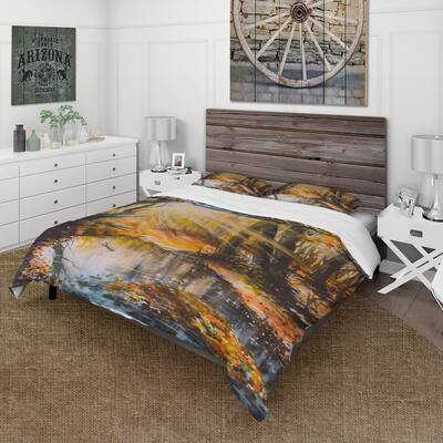 Designart 'Bright Sunshine Through The Forest Trees III' Lake House Duvet Cover Set