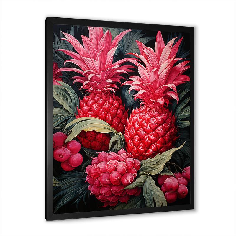 Designart "Rustic Pink Pineapple Impression II" Pineapples Wall Decor Pink - Traditional Entryway Framed Wall Art