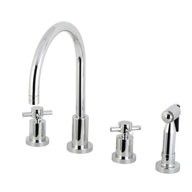 Kingston Brass Concord Deck Mount Widespread Kitchen Faucet with Brass Sprayer - Polished Chrome