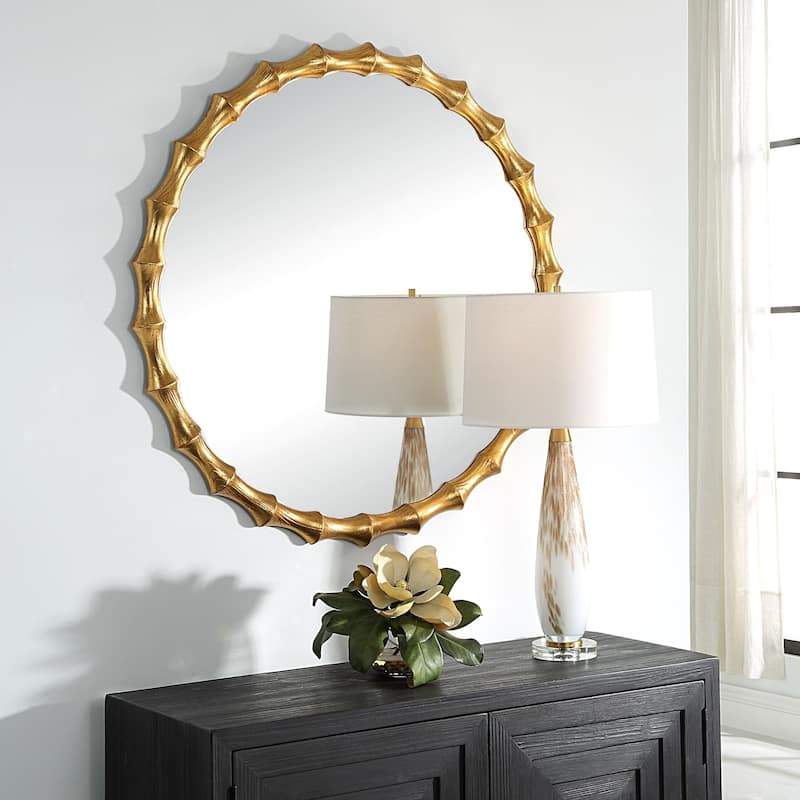Carved Frame Round Wall Mirror - 39.25" - Gold