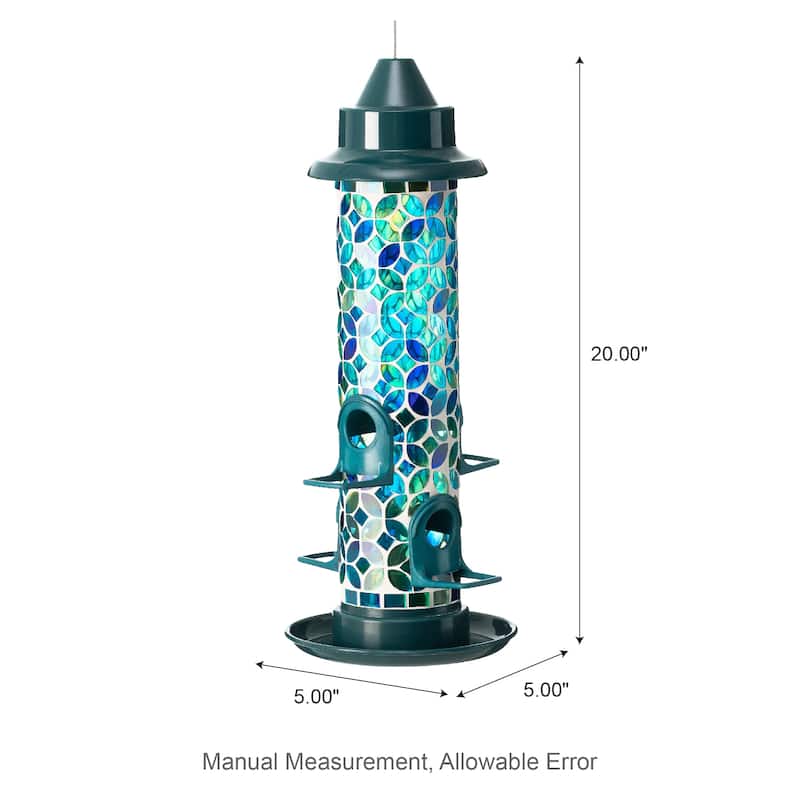 Glitzhome 20''H Tall Hanging Blue/Green Mosaic Birdfeeder