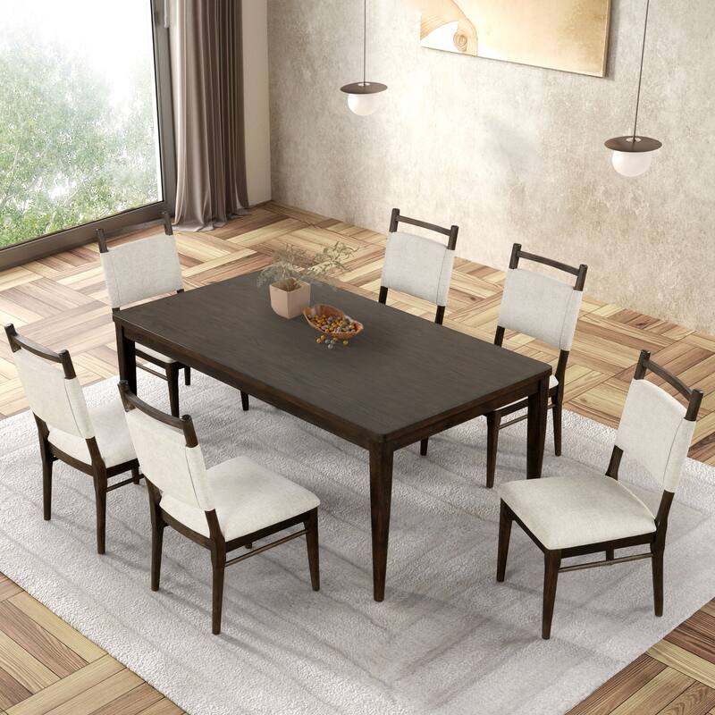 Furniture of America Lennox Modern 7-Piece Dark Walnut Rubberwood Dining Set