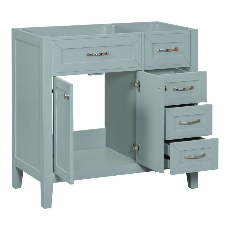 36" Modern White Bathroom Vanity Cabinet Base, 2 Doors & 3 Drawers, Solid Rubber Wood & MDF
