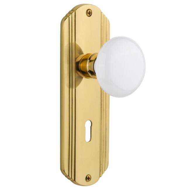 Nostalgic Warehouse Vintage White Porcelain Privacy Door Knob Set with - Polished Brass