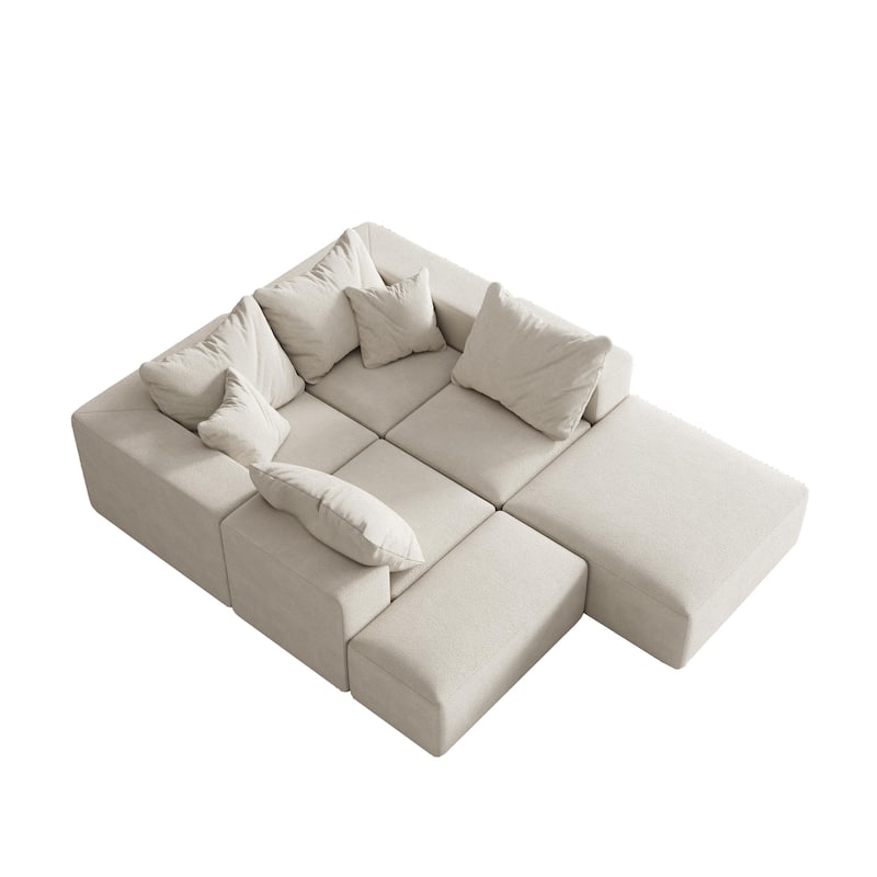 132" Chenille Modular L-Shaped Sectional Sofa with 6 Pillows