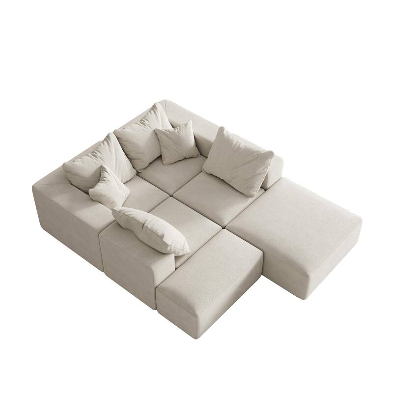 Upholstered Sectional Boneless Couch Set,Modular 132" L Shaped Sectional With 6 Pillows,Free Combination Sofa Couch