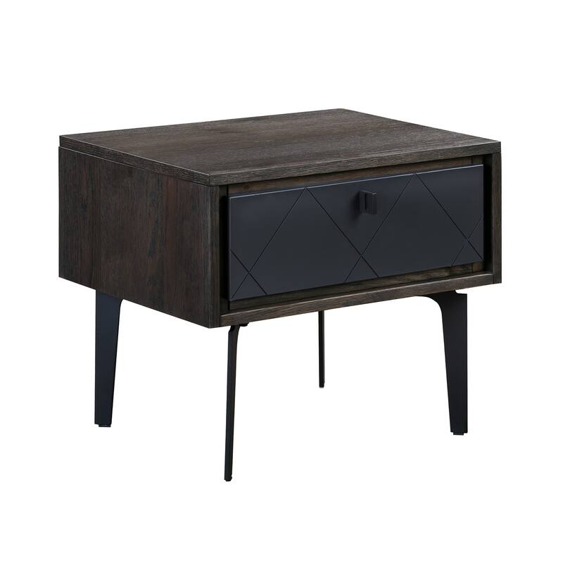 Modern Nightstand Solid Wood Metal Bedside Table Drawer Storage