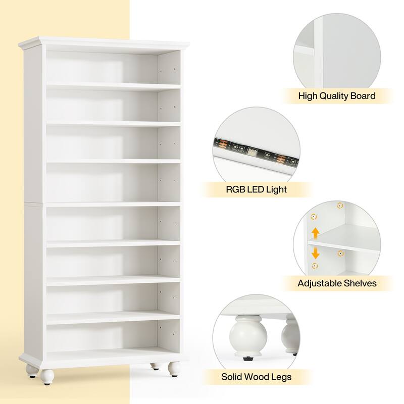 Narrow Tall Shoe Storage Cabinet with LED Lighting for Entryway - 9-Tier