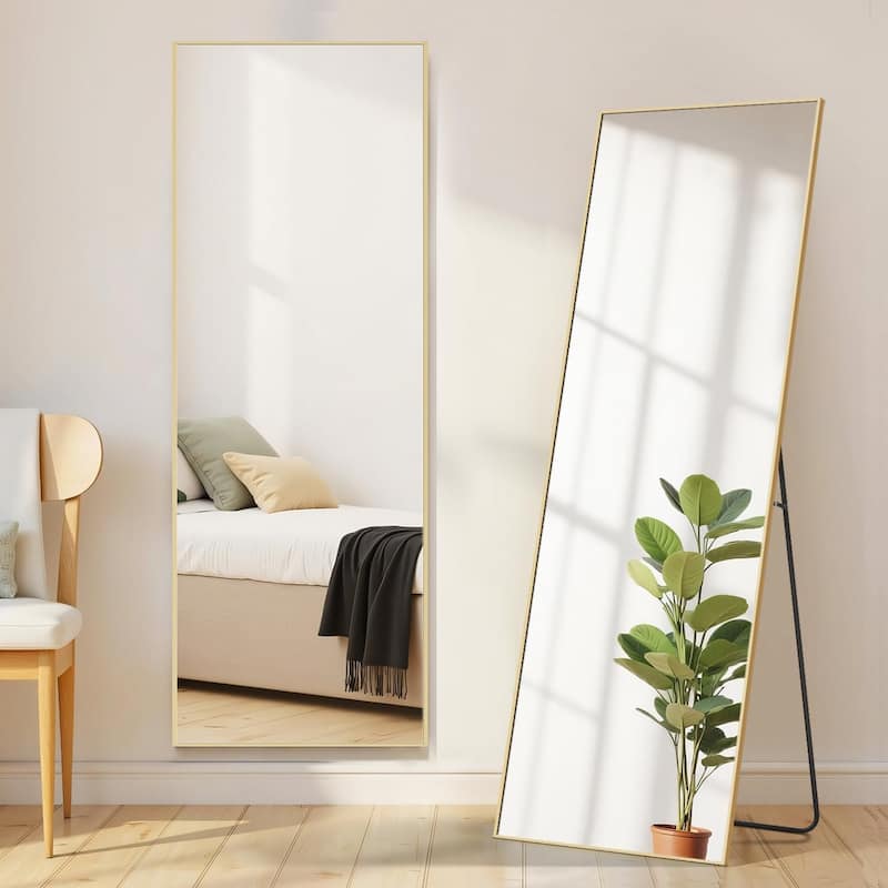 Mirror Full Length, Upgraded 16"x59" Body Wall Mirrors with Shatter-Proof Glass, Floor Standing, Hanging or Leaning - Gold