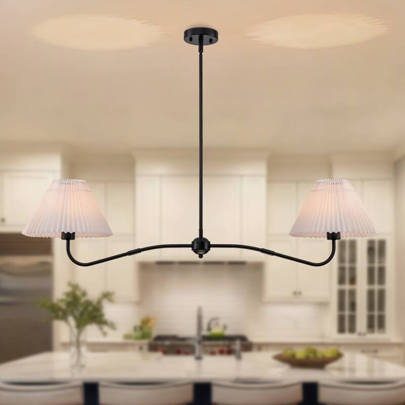 2-Light Linear Pleated Fabric Pendant Light - Black