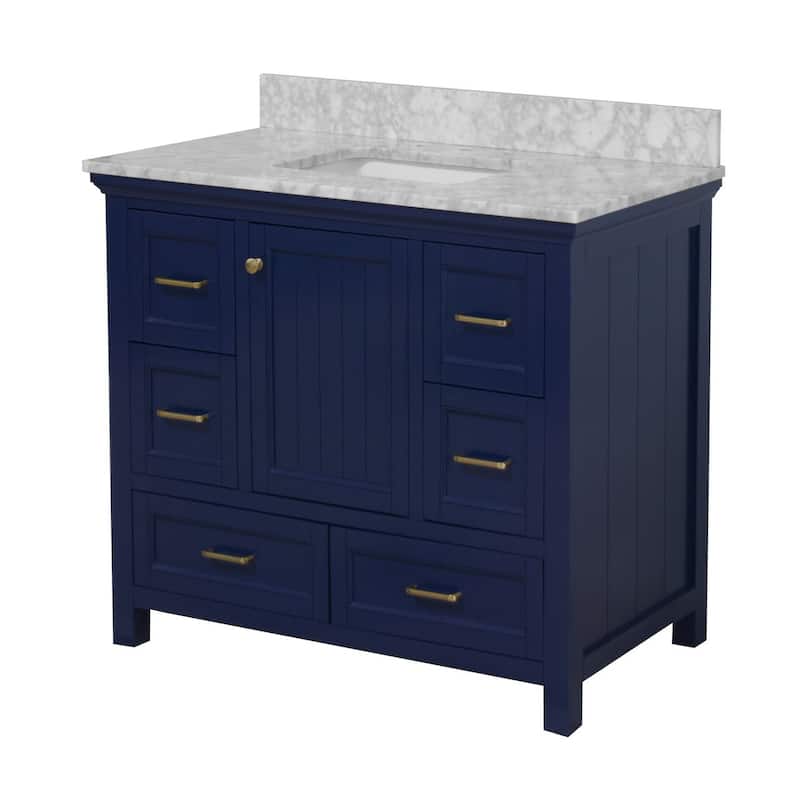 KitchenBathCollection Paige 42" Bathroom Vanity with Carrara Marble Top