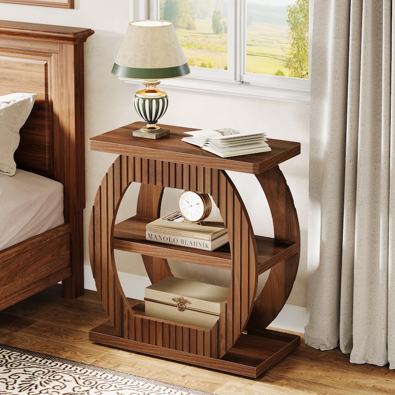 3-Tier Nightstand Farmhouse Bedside Table with Storage Shelves