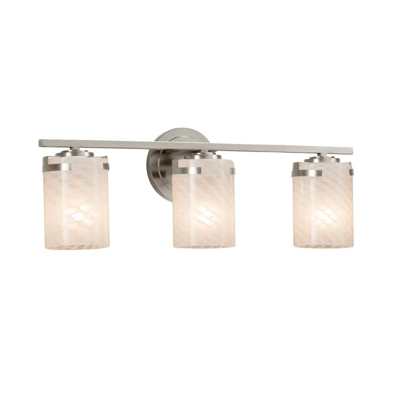 Justice Design Fusion Atlas 3-light Brushed Nickel Bath Bar, Weave Cylinder - Flat Rim Shade