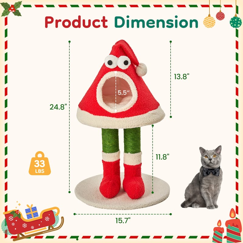 Christmas Cat Tree Tower for Indoor Cats - Red - Red