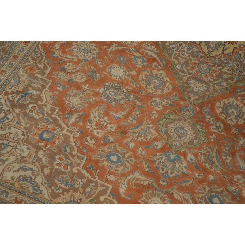 Hand Knotted Oriental 100% Wool Carpet Traditional Floral Oranges & Rust Tabriz Area Rug - 10' 3'' X 7' 8''