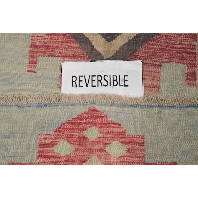 Hand Woven Oriental 100% Wool Carpet Southwestern Tribal Navy Blue & Blues Kilim Area Rug - 9' 0'' X 5' 5''