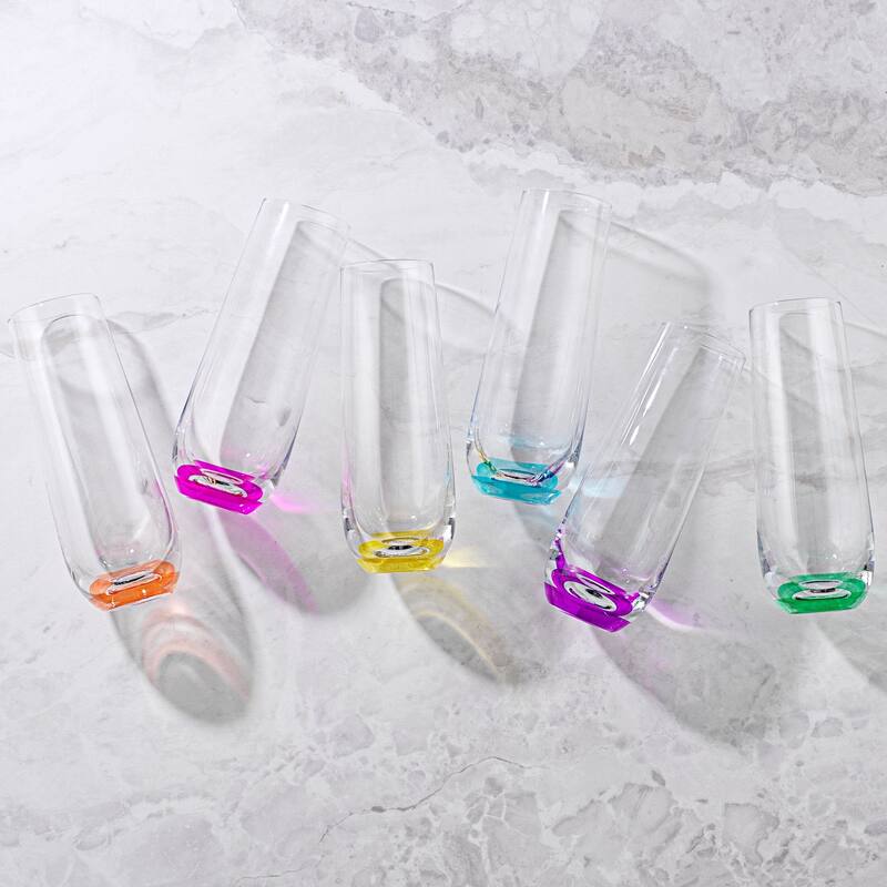 JoyJolt Hue Colored Stemless Champagne Flute Glasses 9.4 oz - Set of 6 - 9.4 oz