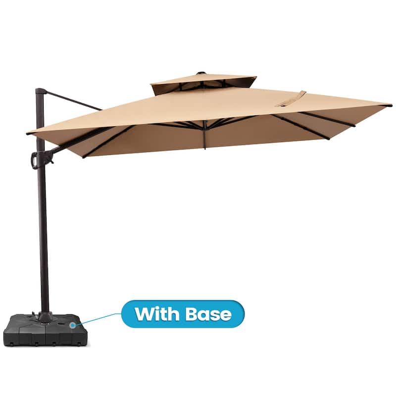 10.5ft Patio Outdoor Double Top Cantilever Offset Umbrella w/base