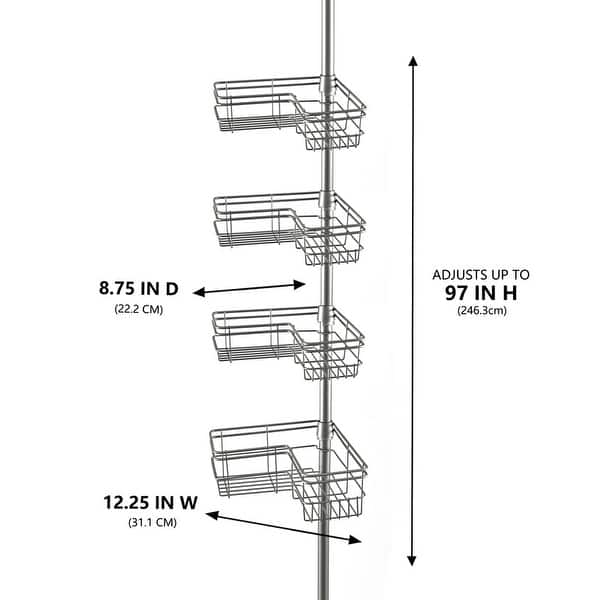 dimension image slide 3 of 6, Utopia Alley Tension Pole Shower Caddy Corner Organizer, Adjustable with 4 Removable Baskets, 60 to 97 Inch