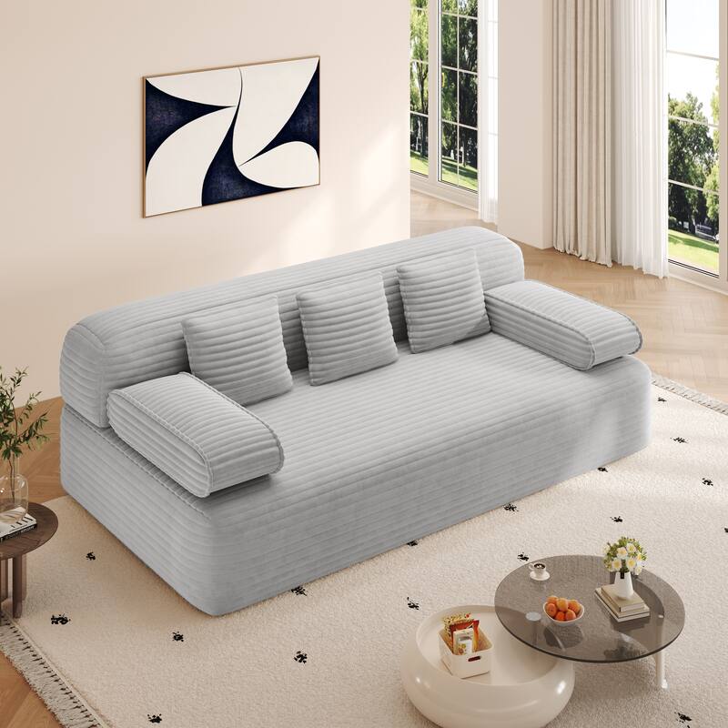78.7-Inch Convertible Sofa Bed, 2-in-1 Frameless 3-Seater Couch with Plush Corduroy Fabric for Small Spaces