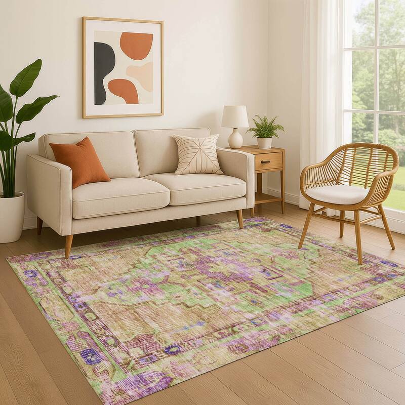 Premium Washable Super Soft Vintage Traditional Mayfield Rug - Lime - 10' x 14'