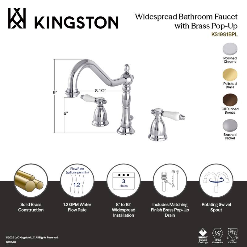 Kingston Brass Victorian Porcelain Widespread Bathroom Faucet