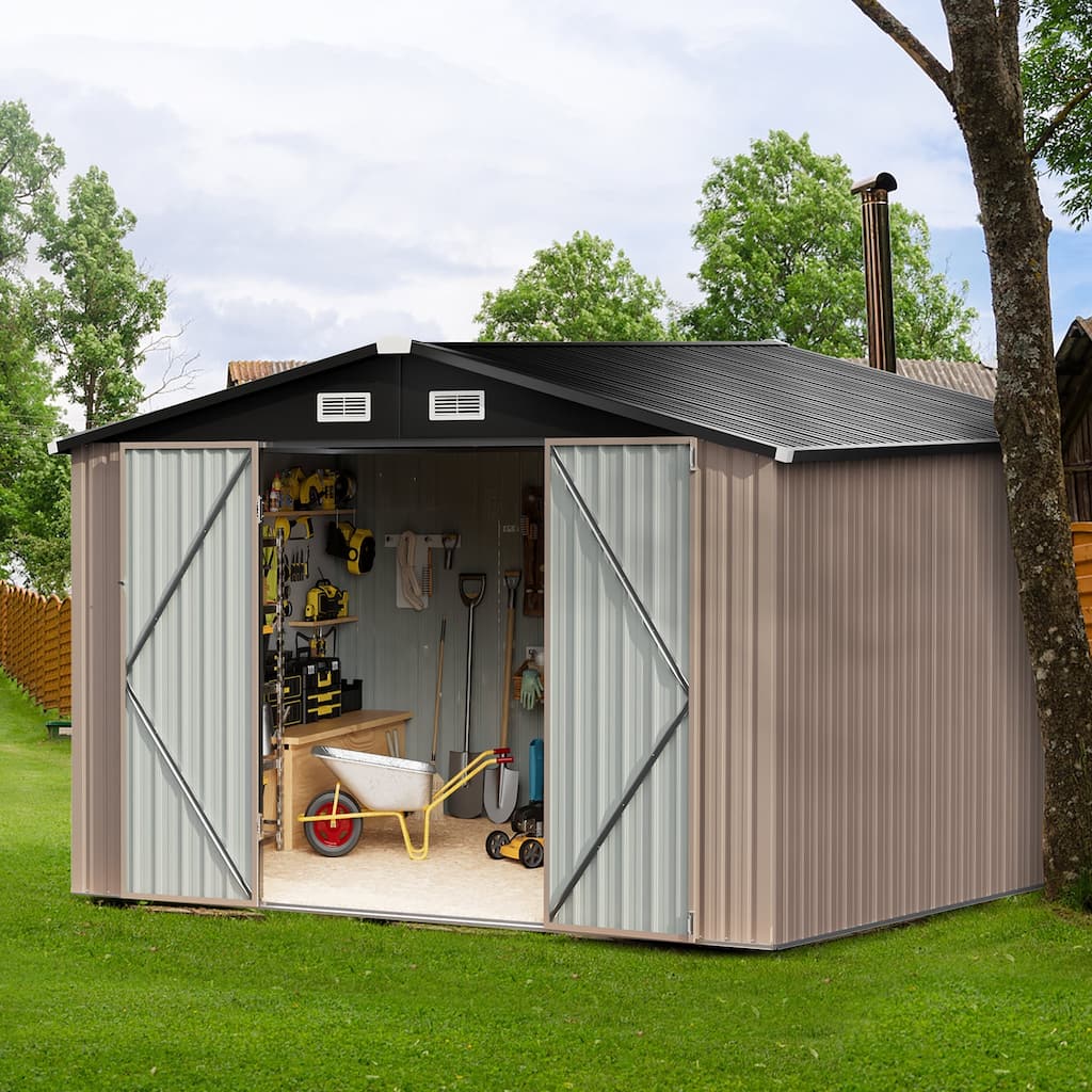 7.6x9.7 FT Galvanized Metal Shed Shed with Lockable Door