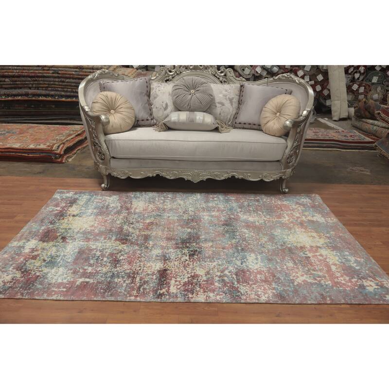 Hand-knotted Modern Silk Multi-Colored Abstract Oriental Area Rug - 7' 10'' X 4' 10''