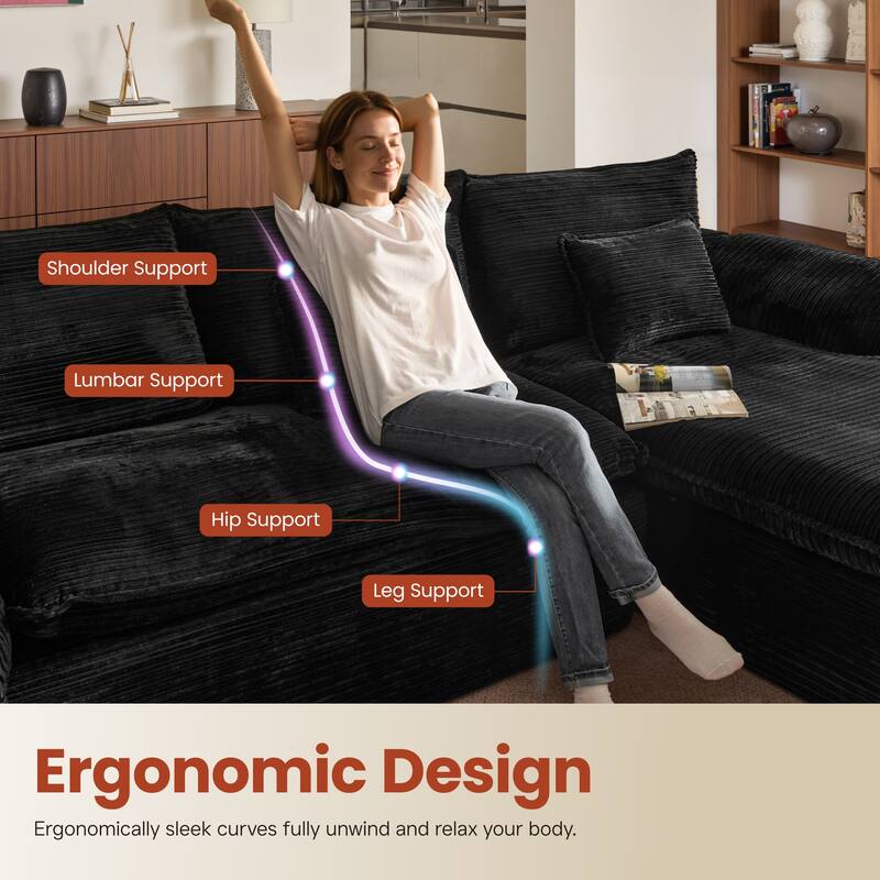 OVIOS L-Shaped Sofa with Dual-Tone Stripe Fabric​