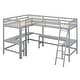 preview thumbnail 4 of 22, Wood Twin Size L-Shaped Loft Bed with Ladder and 2 Built-in L-Shaped Desks, Gray