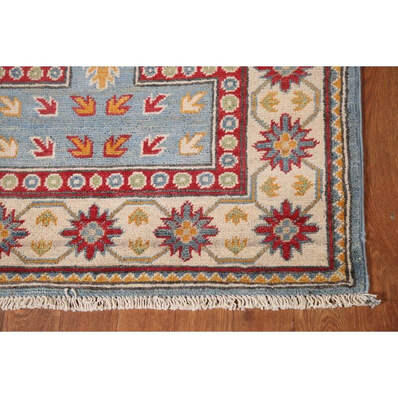 Light Blue Kazak Runner Rug Hand-Knotted Oriental Wool Carpet - 2'7" x 13'0"