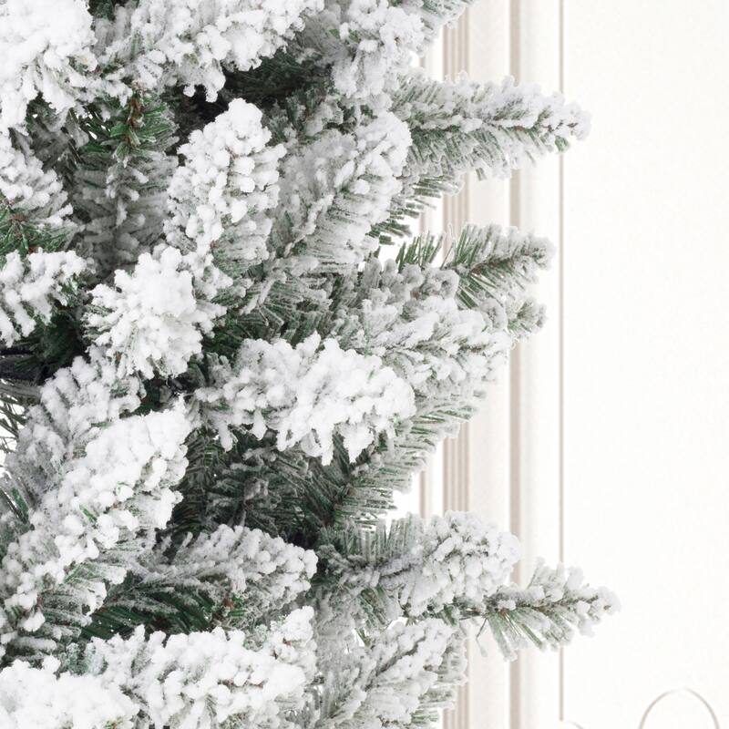 Glitzhome 11ft Pre-Lit Flocked Slim Fir Artificial Christmas Tree with Warm White Lights & Gloves