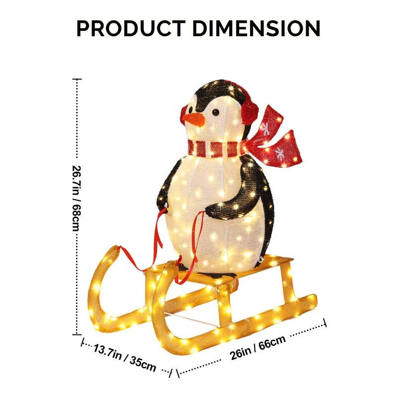 2.2FT Lighted Penguin Riding Sleigh Christmas Decorations