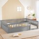 preview thumbnail 2 of 7, Solid Full Wooden Floor Bed Frame with Safety Fence for Kids, Low to Ground Design for Bedroom and Playroom Use, Grey