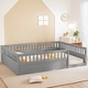 preview thumbnail 9 of 23, Solid Full Wooden Floor Bed Frame with Safety Fence for Kids, Low to Ground Design for Bedroom and Playroom Use, Natural
