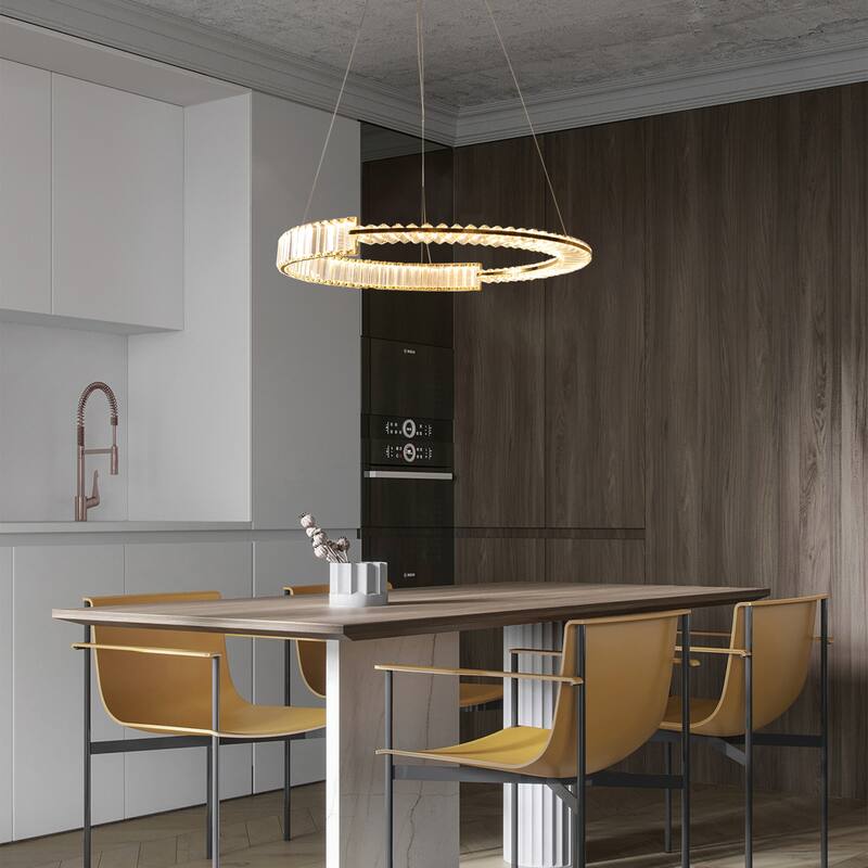 ExBrite Adjustable Height Crystal Pendant Light, Circular Design - Gold