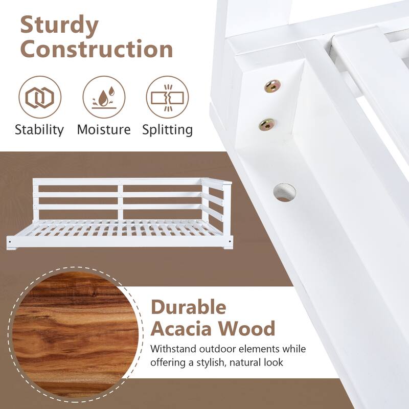 Patio Wooden Twin Size Swing Daybed Porch Swing Frame With Hemp Ropes (Excluding the table)