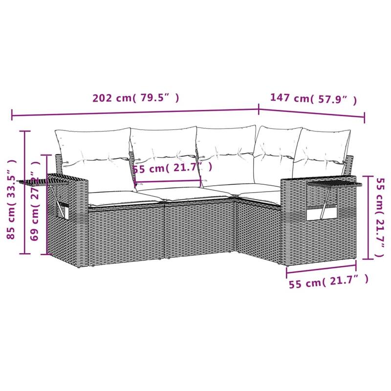 vidaXL Patio Sofa Set with Cushions Outdoor Conversation Furniture Poly Rattan