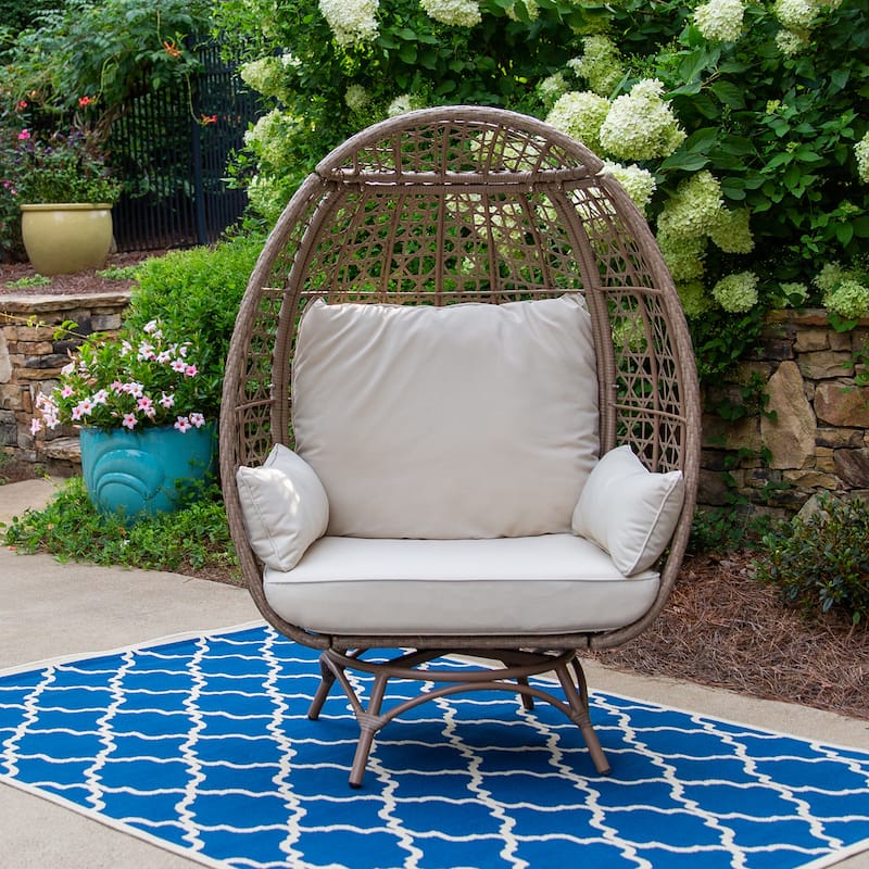 Rio Vista Sandstone Swivel Egg Chair with Cushions - 30" L x 36" W x 57" H
