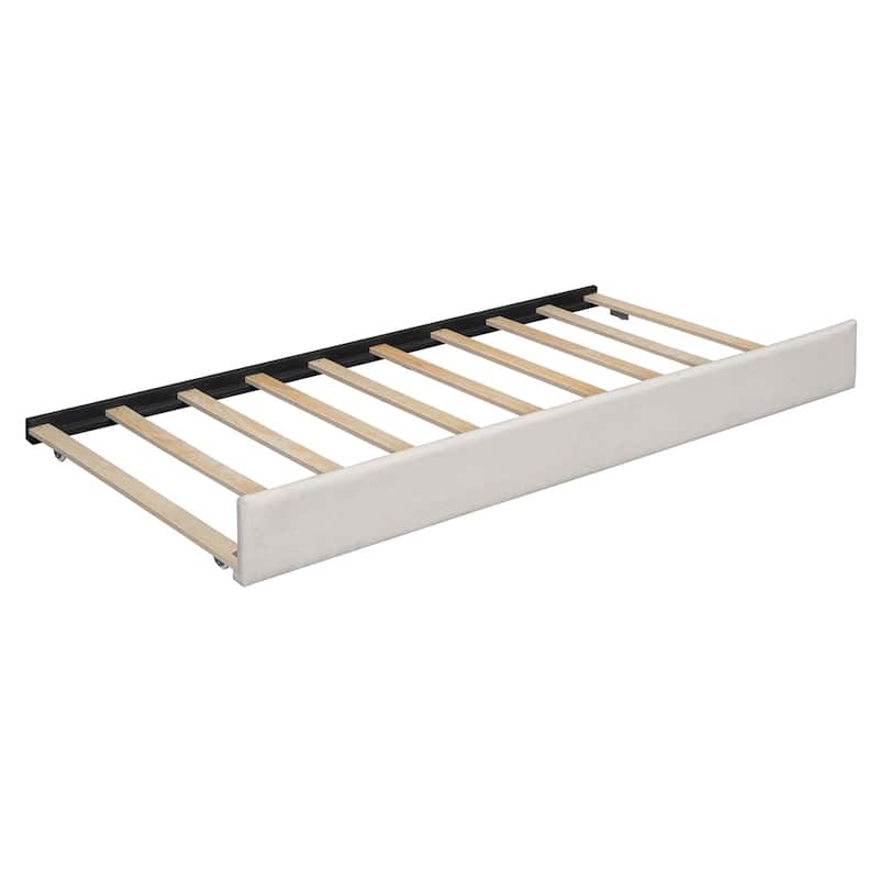 Queen Size Upholstered Platform Bed with Drawers Trundle and Shelves