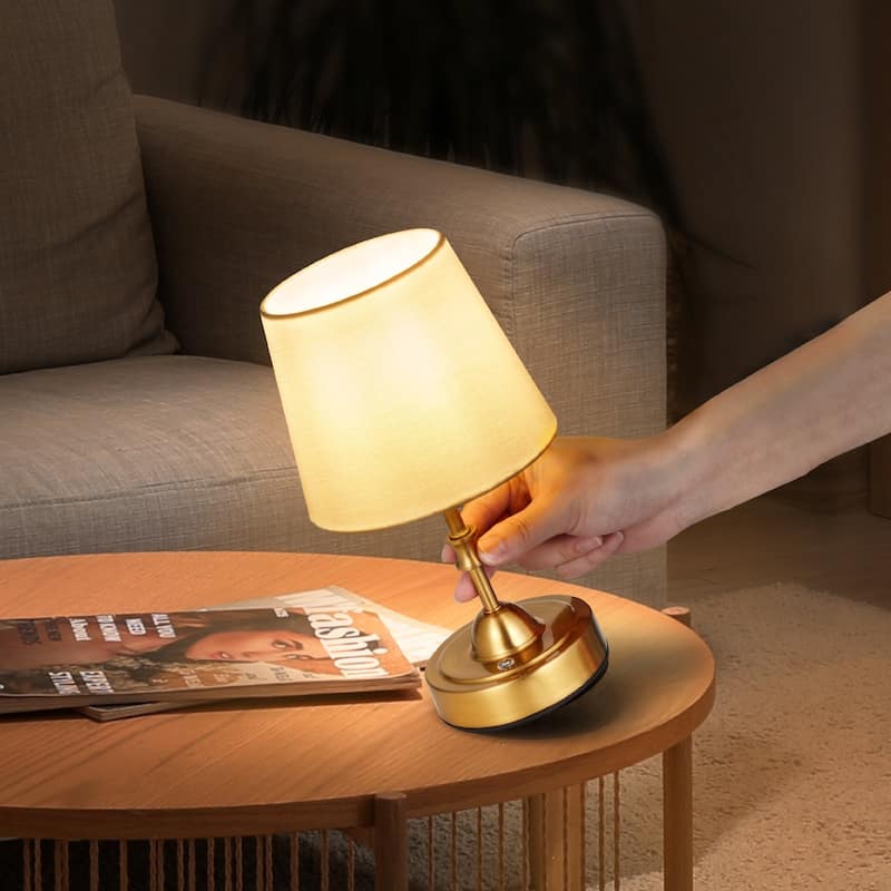Cordless Rechargeable Table Lamp with Adjustable Brightness & Fabric Shade - 5.9 x 5.9 x 10 inch