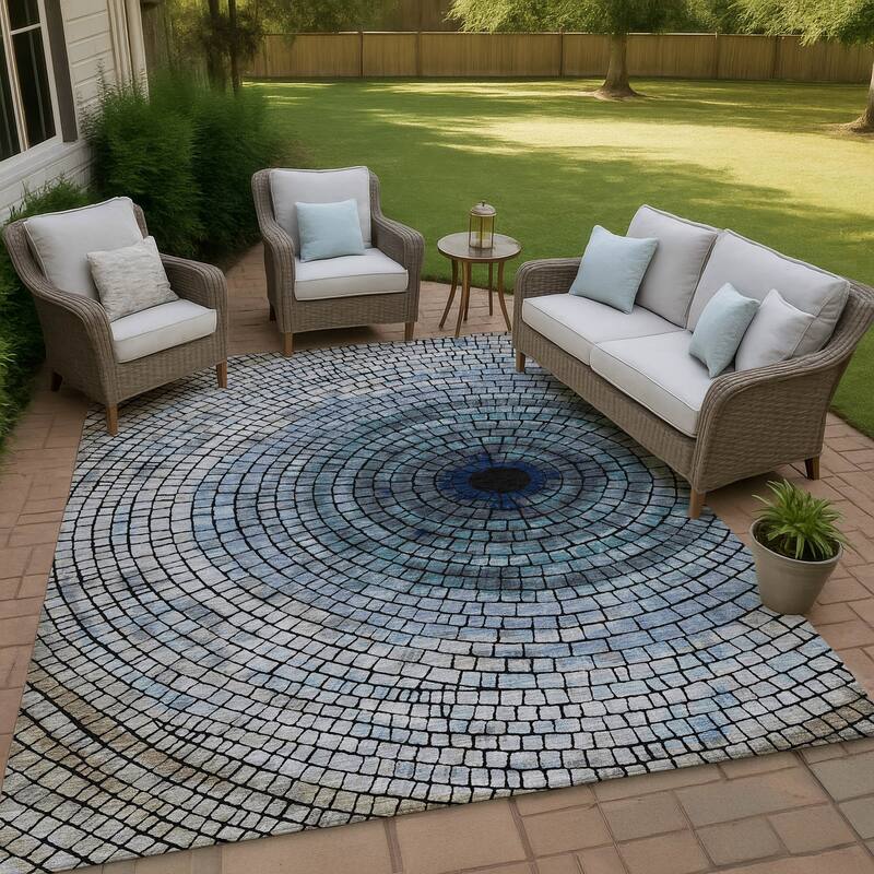 Machine Washable Indoor/ Outdoor Mosaic Rome Chantille Rug - Denim - 10' x 14'
